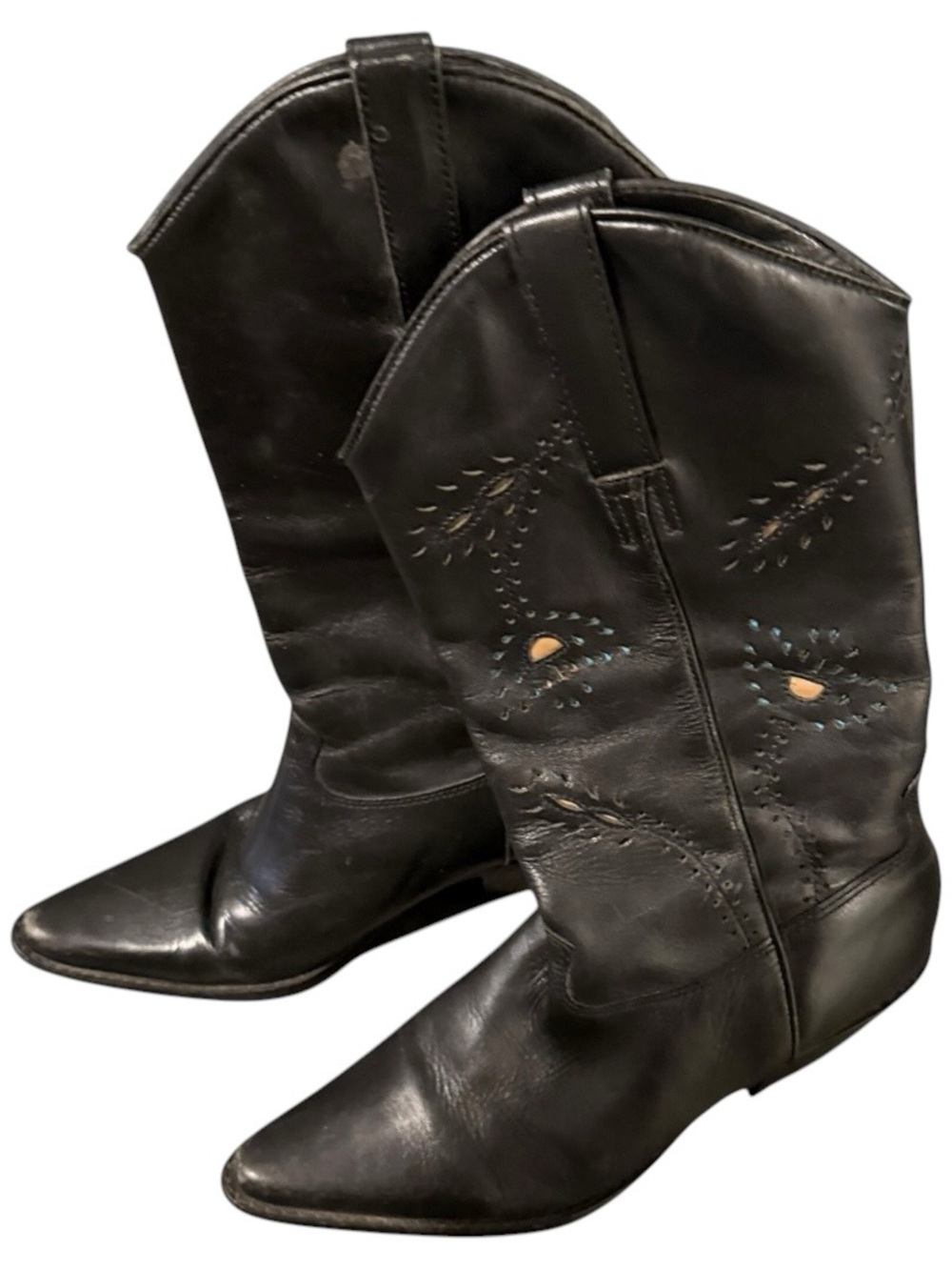 MATISSE BLACK LASER CUT WOMENS COWBOY BOOTS real leather floral design western - Picture 7 of 10